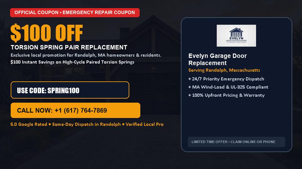$100 OFF Dual High-Cycle Torsion Spring Replacement in Randolph, MA - Evelyn Garage Door Replacement