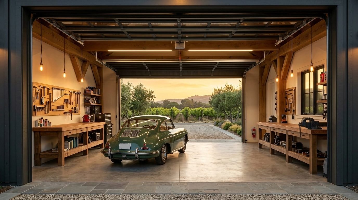 Evelyn Garage Door Replacement Interior View of Custom Garage Door Overhead and Workshop